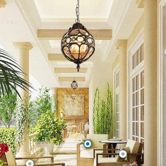 Loft Tea Glass Metal Globe Sphere Courtyard Ceiling Pendant Light - Picture 1 of 6